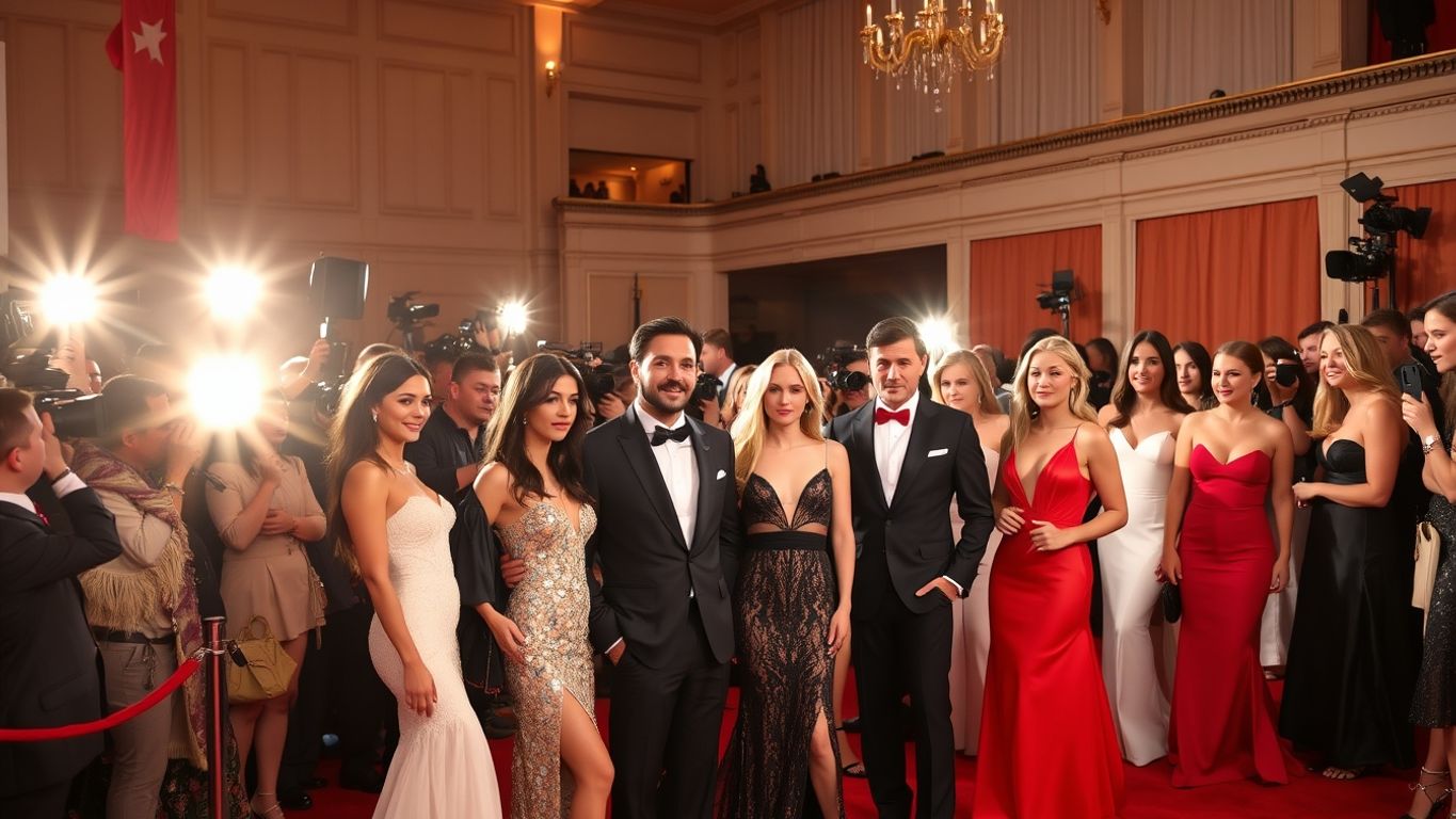 Celebrities posing at a red carpet event